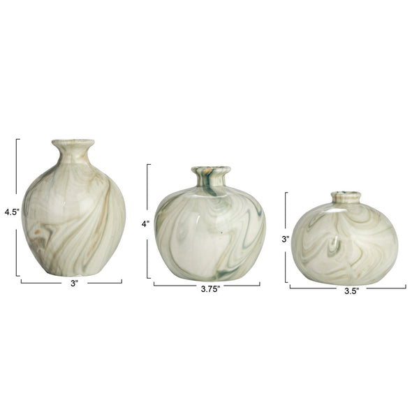 Green, Caramel and White Swirl Stoneware Vases
