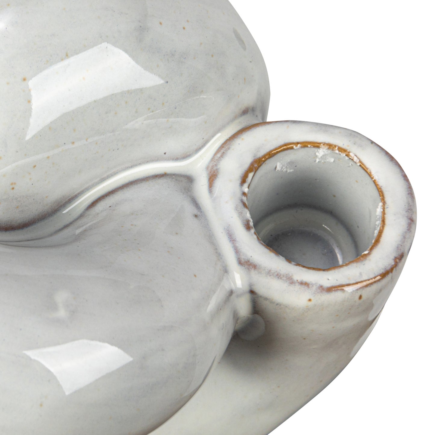 White Stoneware Knot  Double Taper Candle Holder, 4in.