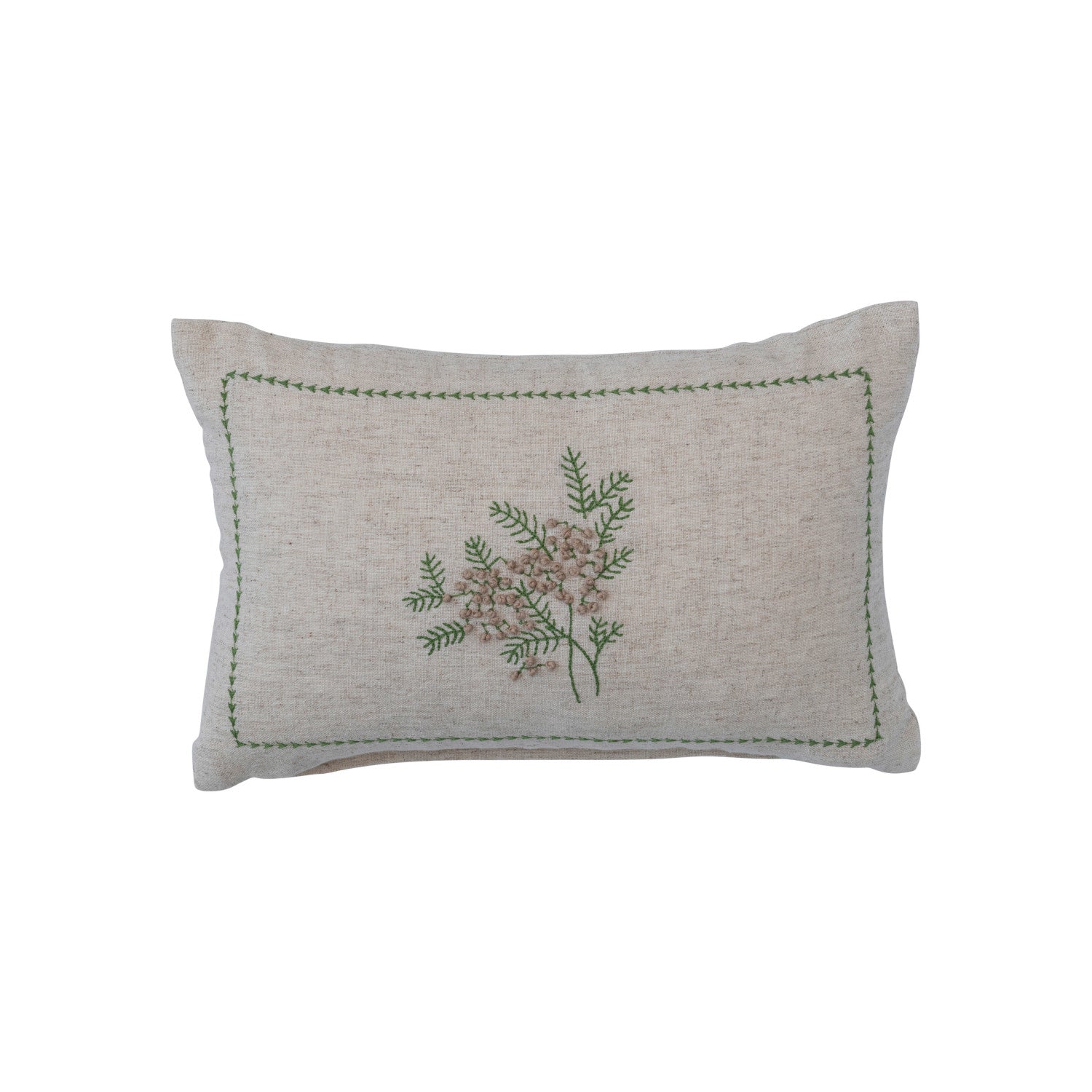 Embroidered Evergreen Botanical Design Holiday Lumbar Pillow, 14in.L