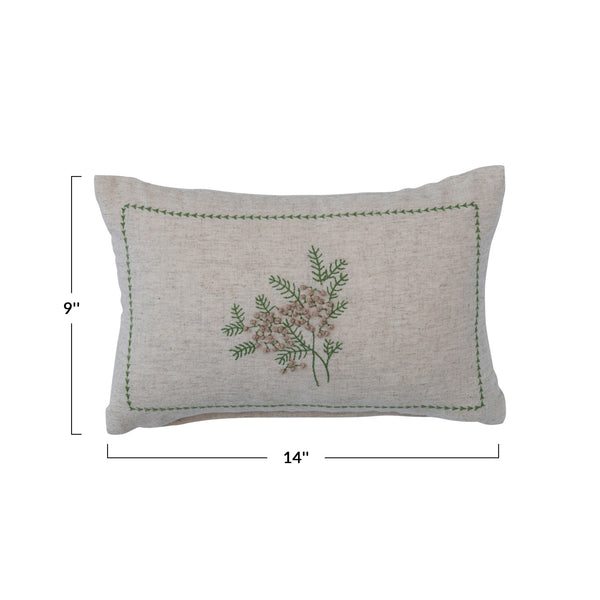 Embroidered Evergreen Botanical Design Holiday Lumbar Pillow, 14in.L