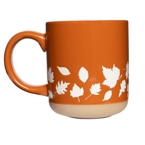 Fall Leaves Orange Stoneware Mug, 14oz.