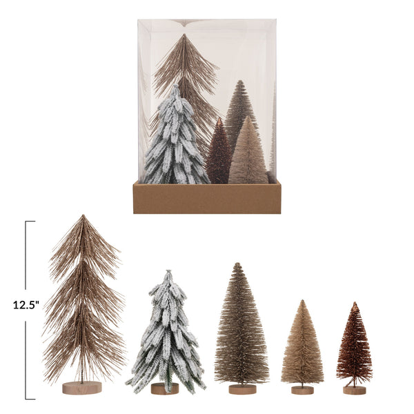 Festive Holiday Tabletop Trees, Boxed Set of 5 Styles