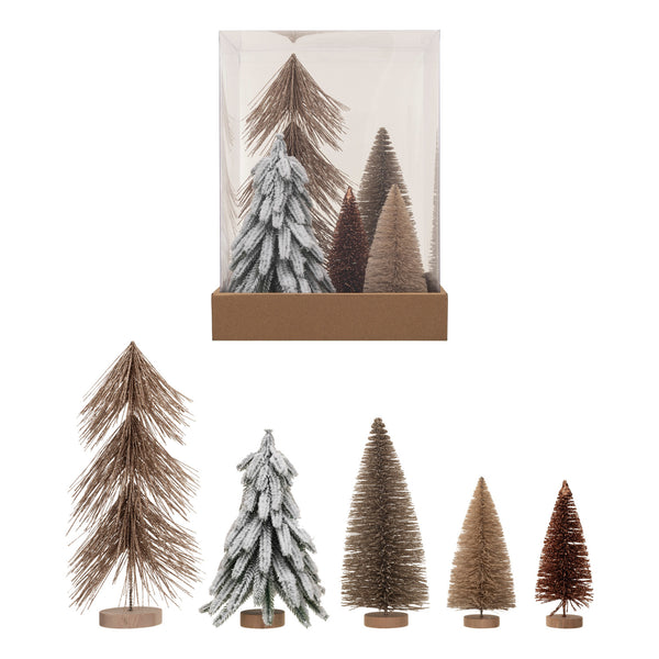 Festive Holiday Tabletop Trees, Boxed Set of 5 Styles