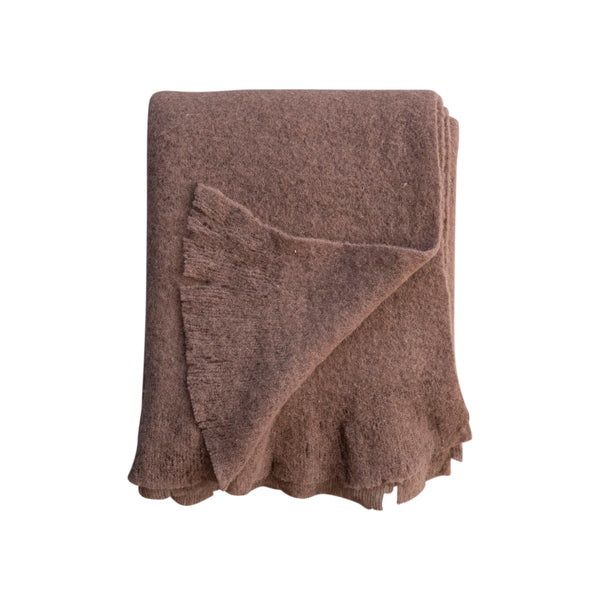 Brown Ruffled Edge Soft New Zealand Wool Throw Blanket, 60 in.