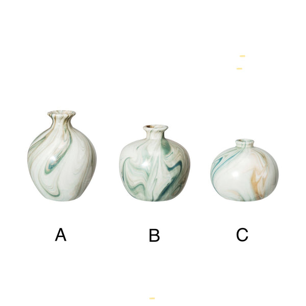 Green, Caramel and White Swirl Stoneware Vases