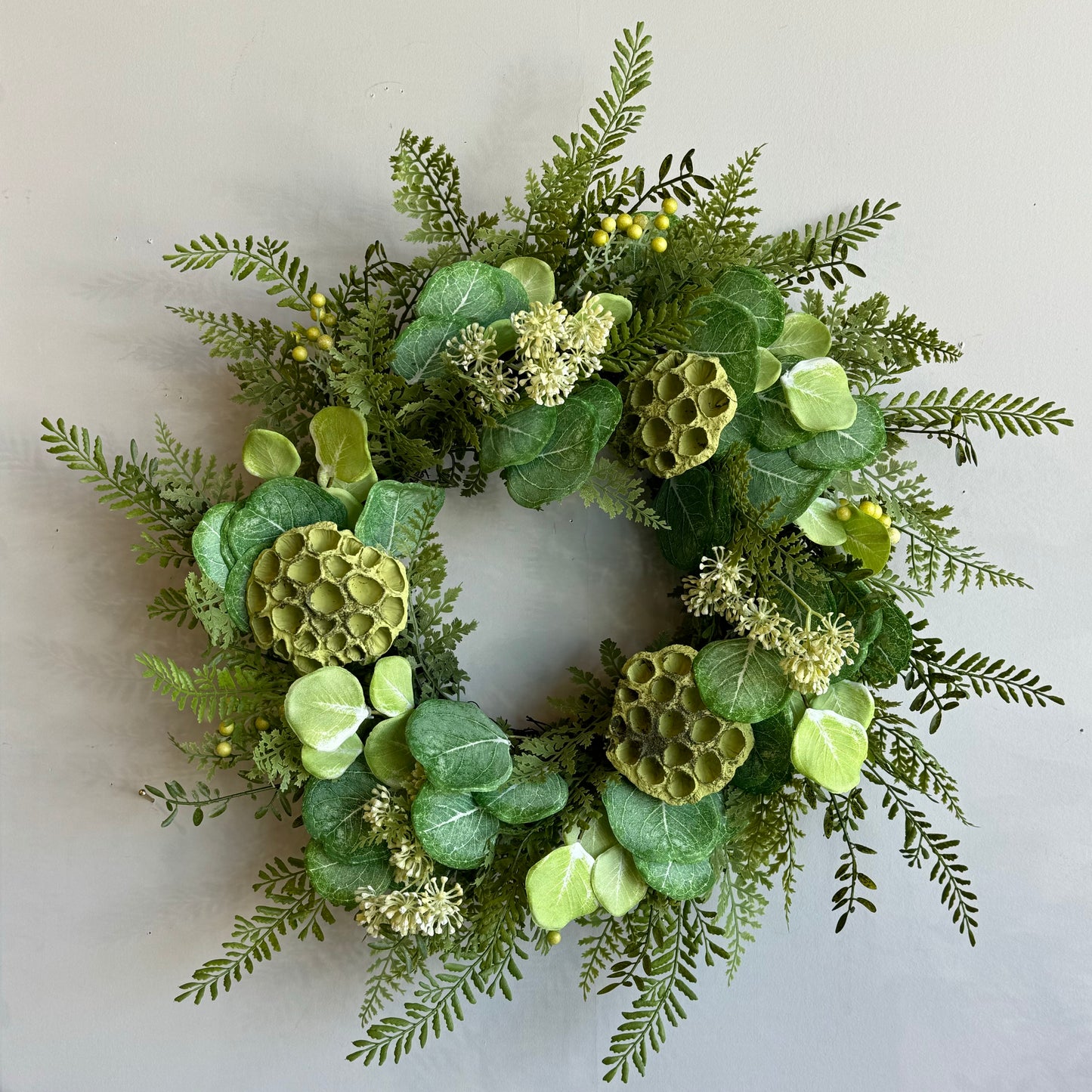 Eucalyptus, Fern and Lotus Pod Wreath, 26in.