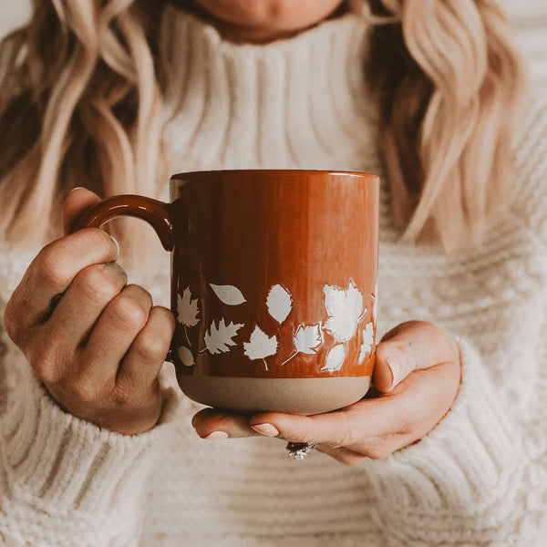 Fall Leaves Orange Stoneware Mug, 14oz.