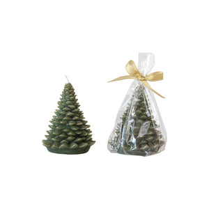 Gold Tipped Dark Evergreen Christmas Tree Candle, 5in.H