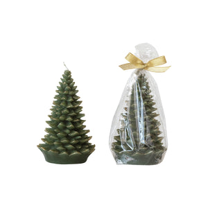 Gold Tipped Dark Evergreen Tall Christmas Tree Candle, 7in.H