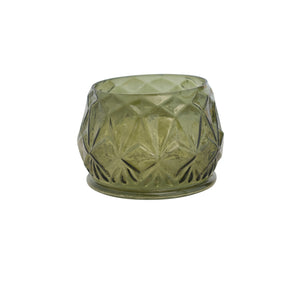 Green Embossed Glass Tealight or Votive Candle Holder