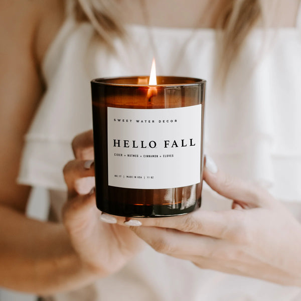 Hello Fall- Amber Jar Candle with Wood Lid