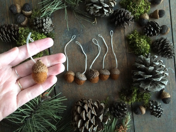 Fox Brown Needle-felted Acorn Ornaments