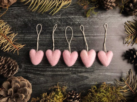 Mallow Pink Felted Heart Ornament