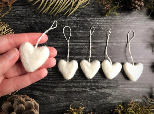 Snowberry White Felted Heart Ornament