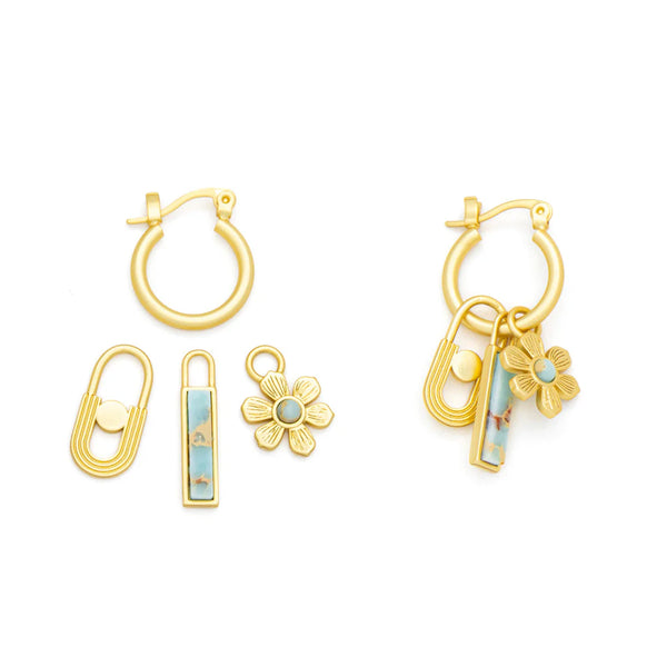 Interchangeable Charm Earring - Aqua Terra/Peace/Gold