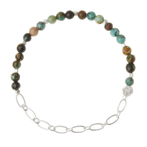 Mini Stone w/Chain Stacking Bracelet - African Turquoise/Silver