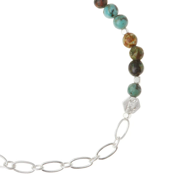 Mini Stone w/Chain Stacking Bracelet - African Turquoise/Silver