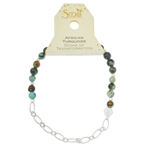 Mini Stone w/Chain Stacking Bracelet - African Turquoise/Silver