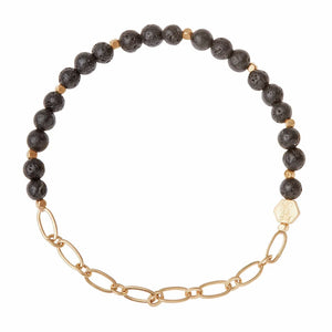 Mini Stone w/Chain Stacking Bracelet - Lava/Gold