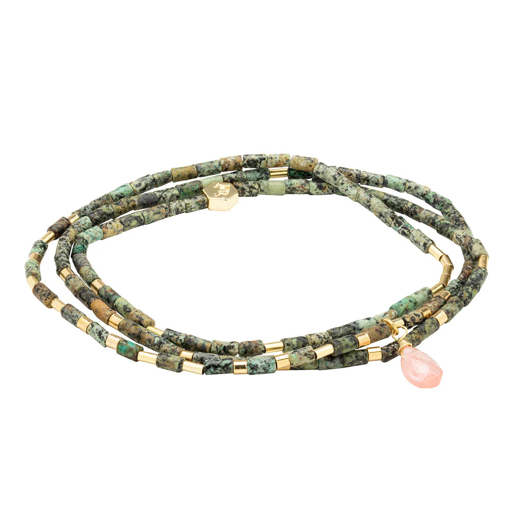 Teardrop Stone Wrap African Turquoise/Watermelon/Gold - Stone of Transformation
