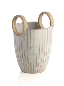 White Vase with Round Handles, 10in.H