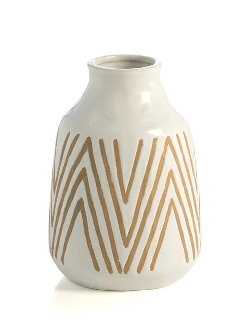 White Vase with Geometric Pattern,  6.5"