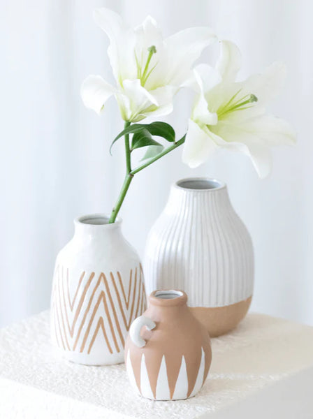 White Vase with Geometric Pattern,  6.5"