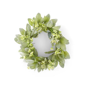 Large Mixed Foliage with Variegated Milkweed and Cream Flowers Mini Wreath or Candle Ring, 14in.