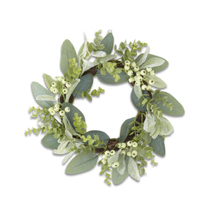 Lg. Mixed Green Foliage with Berries Mini Wreath or Candle Ring, 15.5 Inch