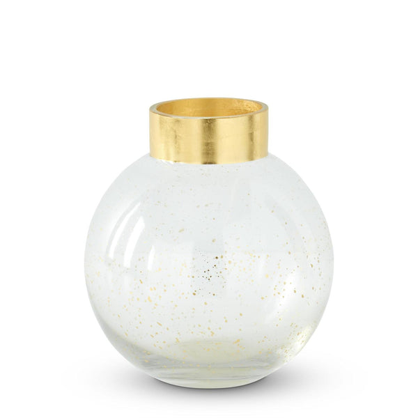 Round Clear Glass Vase with Gold Rim and Splatter