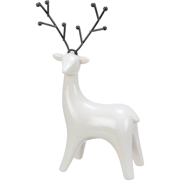 White Ceramic Deer with Black Metal Antlers