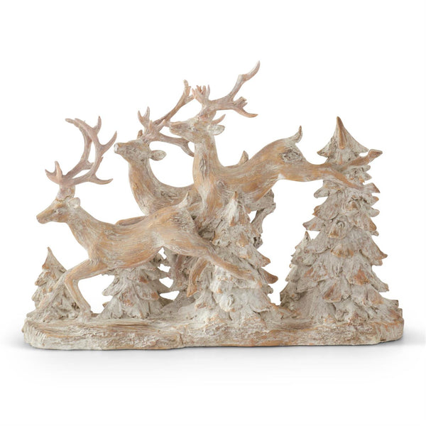 Leaping Deer Washed Faux Wood Table Decor, 15in.L