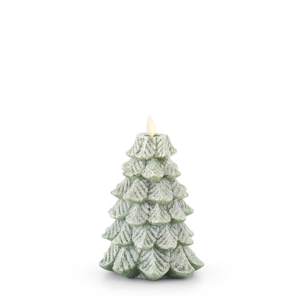 Luminara Green Snowy Tree Electronic Flickering Flame Wax Candle, 6.5in.H