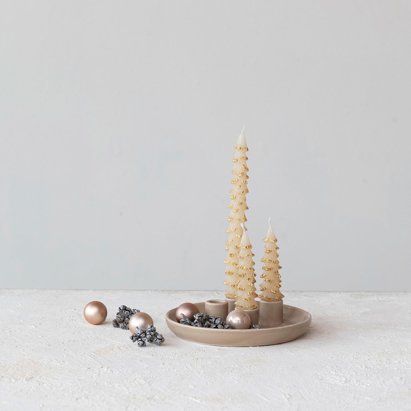 Matte Tan Stoneware Advent Taper Candle Holder, 8in.W