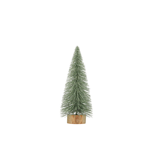 Medium Glittered Mint Color Bottle Brush Tree with Wood Base,  9in.H