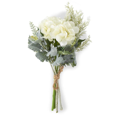 Soft Green Mixed Foliage and White Hydrangea Bouquet, 11 1/2 in.H