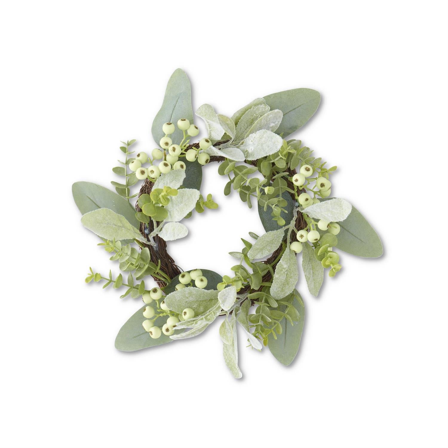 Mixed Green Foliage with Berries Mini Wreath or Candle Ring, 13 inch