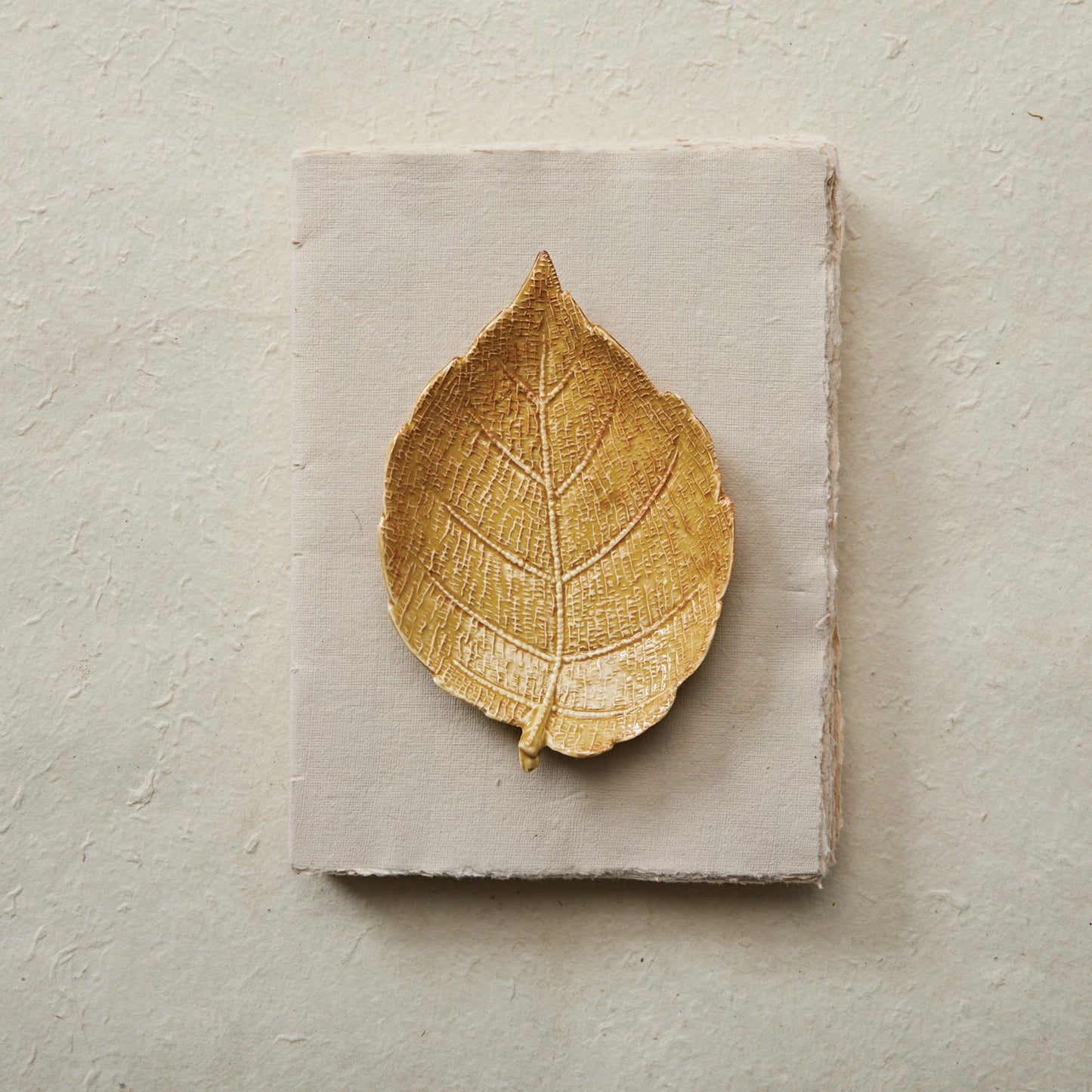 Honey Gold Crackled Fall Leaf Shaped Embossed Stoneware Plate, 6.5in,L