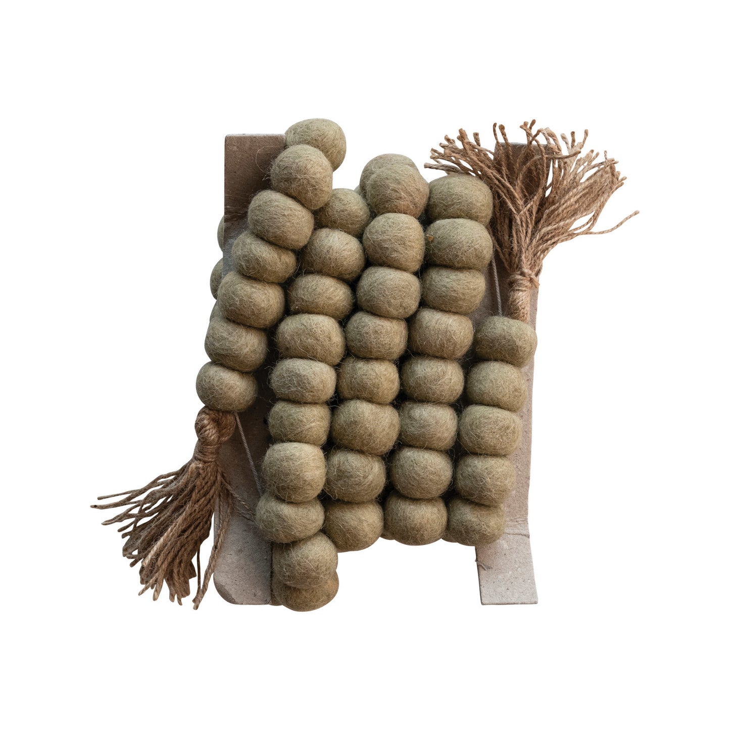 Oatmeal Color Handmade Felted Wool Ball Garland with Tassels, 6ft.L