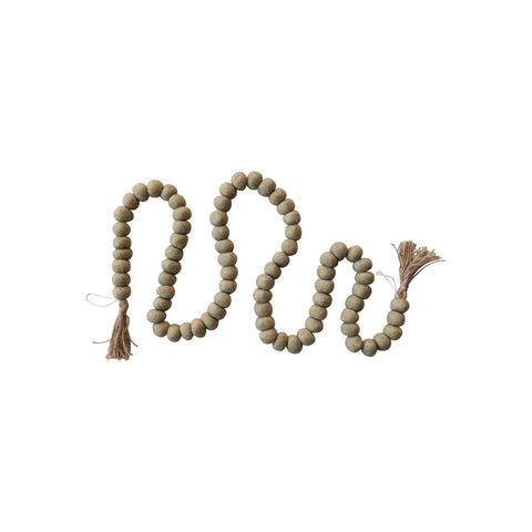 Oatmeal Color Handmade Felted Wool Ball Garland with Tassels, 6ft.L