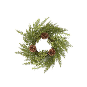 Pine and Myrtle Candle Ring or Wreath with Green Berries and Pinecones, 16in.L