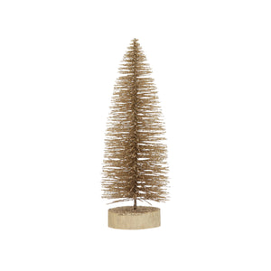 Champagne Color Bottle Brush Tree with Glitter and Wood Base,  10.25in.H