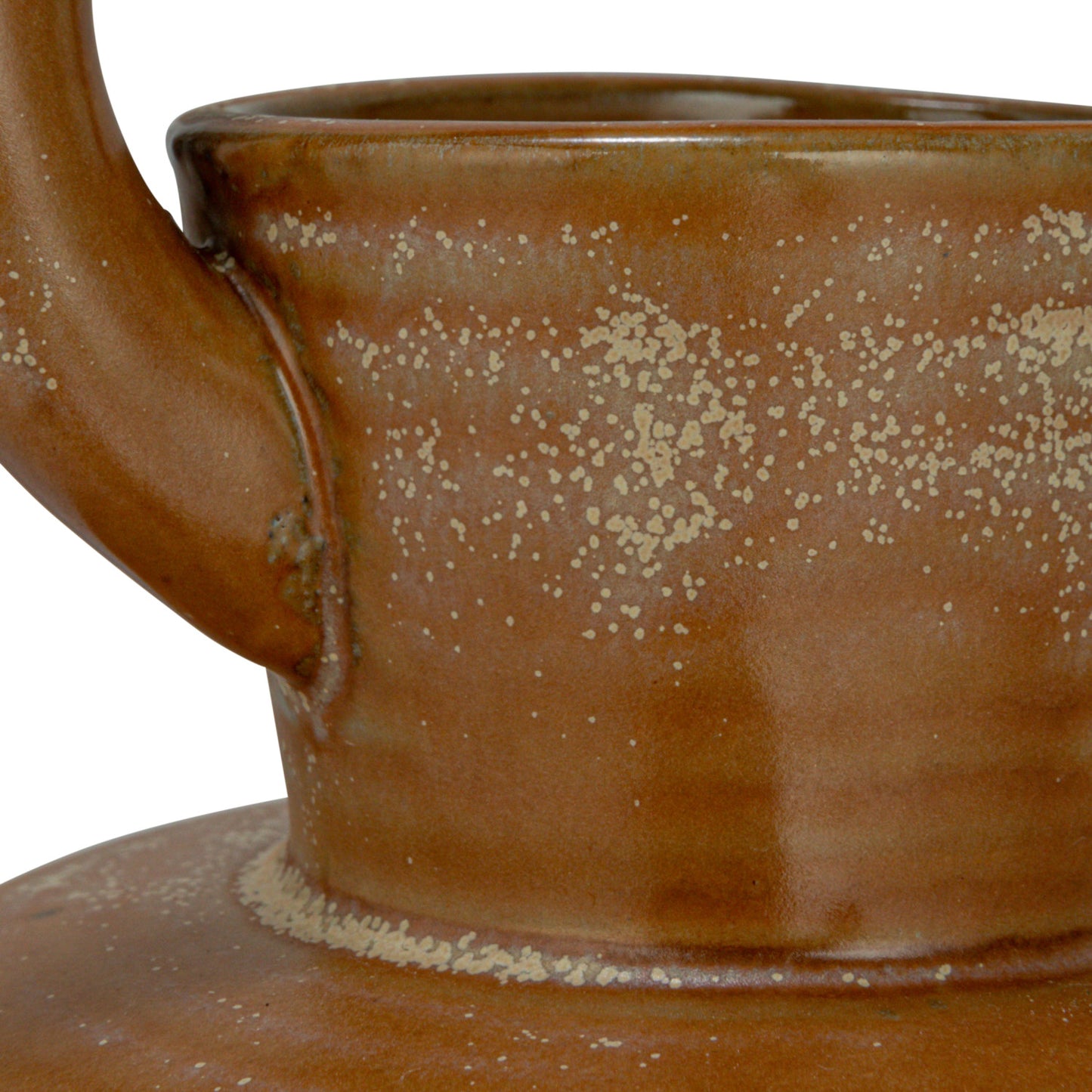 Twisted Handle Tan Stoneware Belly Vase, 8.5in.H