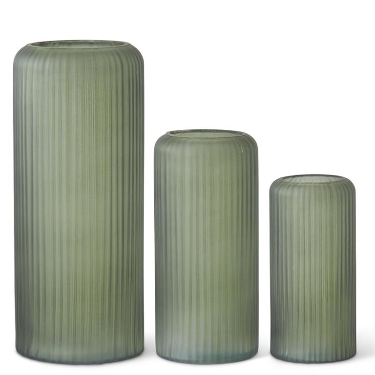 Ribbed Matte Green Glass Vase
