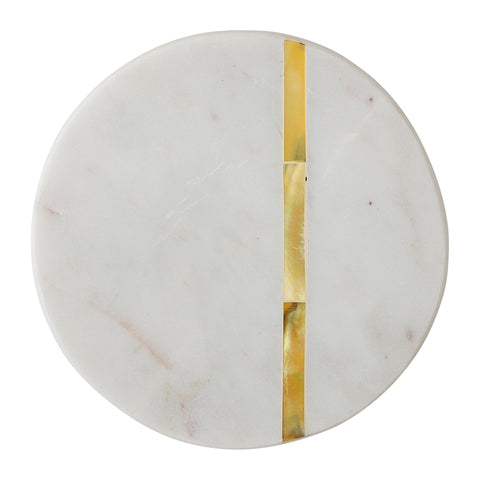 Round White Marble Coasters with Mother of Pearl Accent