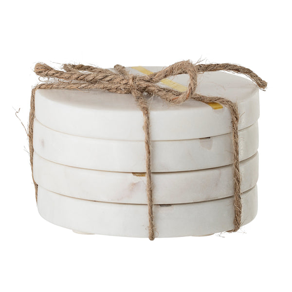 Round White Marble Coasters with Mother of Pearl Accent