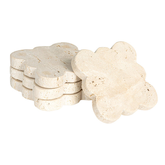Scalloped Edge Natural Travertine Coasters,  Set of 4