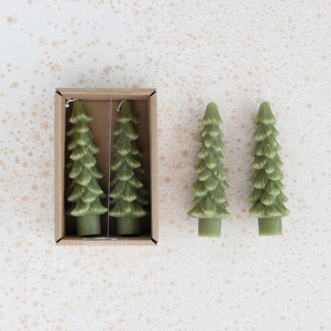 Small Christmas Tree Candle Set of 2, Light Green 4.75 in.H