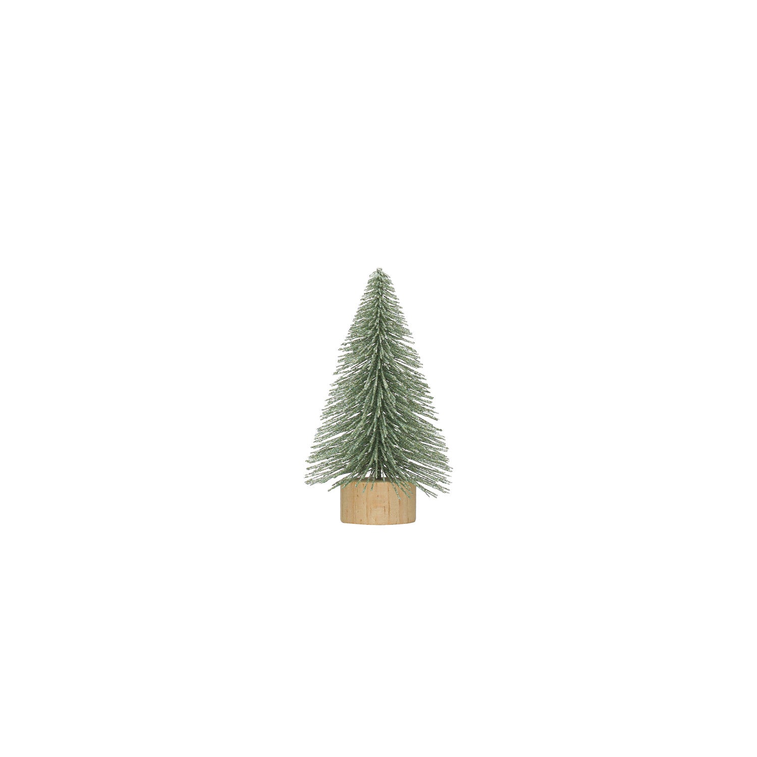 Small Glittered Mint Color Bottle Brush Tree with Wood Base,  6in.H