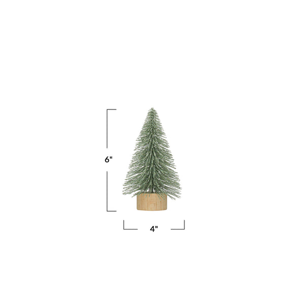 Small Glittered Mint Color Bottle Brush Tree with Wood Base,  6in.H